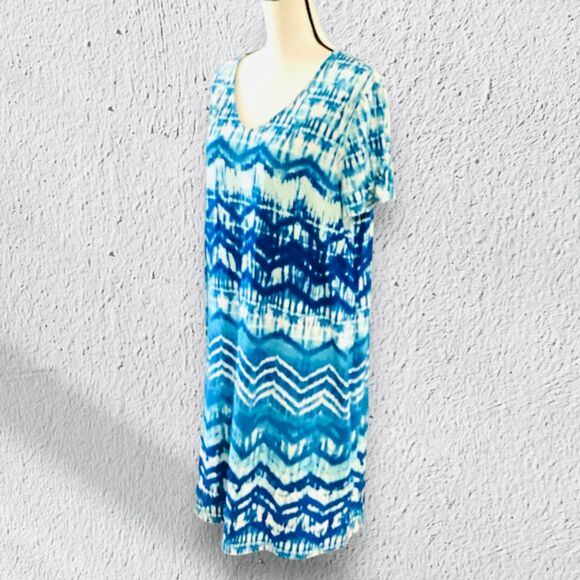Zenergy by Chico's Zig-Zag Perry Print Dress in Blue Multi Size2/Large - Picture 2 of 10
